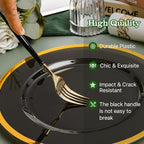 N9R 150Pcs Gold Plastic Silverware - Gold Disposable Cutlery Set with Black Handles with 50 Forks, 50 Spoons and 50 Knives - Perfect for Parties,Halloween, Birthdays, Wedding and Everyday Use
