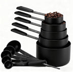 Measuring Cups and Spoons Set, Stainless Steel 10 Piece for Cooking and Baking (5 Cups + 5 Spoons, All Black)