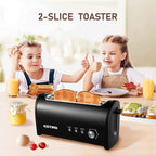 Long Slot Toaster with Cover, 2 Slice 1.65'' Extra Wide Slot Stainless Steel Toasters with Reheat Defrost Cancel Functions,6 Shade Settings, Single Slim Bread Toaster,Removable Crumb Tray,Matte Black