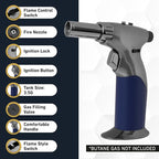 Dual Flame Butane Torch Gun - Refillable Luxury Hand Held Mini Blow Torch for Cooking, Creme Brulee, Soldering, Welding, & Resin Art - Adjustable Flame with Ignition Lock - Steel Blue by inZaynity