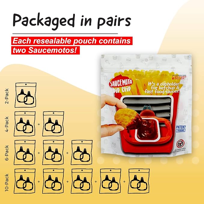 Saucemoto Dip Clip | Vehicle Sauce Holder for Dipping sauces. As seen on Shark Tank (Stocking Stuffer 2-Pack, Red) Great for White Elephant Gift