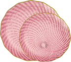 PLASTICPRO 120 Pack Plastic Plates Set of 60-10 inch Plates and 60-7 inch Plates, Elegant Clear Pink Spiral and Gold Rim Disposable Fancy Plates Premium Heavyweight