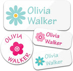 Personalized Daycare Name Labels for Kids (130 Labels) - Custom Waterproof Name Stickers for Clothing Tags, Water Bottles, Lunch Boxes and School Supplies (Flowers)