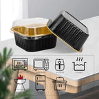 50 Pcs Mini Square Baking Cups with Lids,10oz Aluminum Foil Mini Cake Pans with Lids,Disposable Ramekins Cake Pans,300ml Dessert Cups Cupcake Pans for Wedding Birthday Party,Blackgold