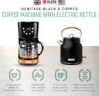 HADEN Heritage 1.7 Liter Stainless Steel Electric Kettle Bundled with 12 Cup Drip Coffee Maker, Coffee Machine with Auto Shut-Off, Black & Copper