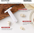 WOTOR Wine Saver Vacuum Pump with 4 Stoppers, Wine Stopper & Preserver, Reusable Bottle Sealer Keeps Fresh, Ideal Accessories Gift, Flat Handle (White)
