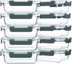 M MCIRCO 10-Pack,22 Oz Glass Meal Prep Containers,Glass Food Storage Containers with lids,Lunch Containers,Microwave, Oven, Freezer and Dishwasher (Gray)
