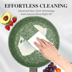 8.5 & 10.25 Inch Nonstick Frying Pan Skillet, 4mm Thick Aluminum Cookware with PFOA-Free Non-Toxic Coating, Induction Compatible, Dishwasher Safe, Bakelite Handle for Eggs & Pancakes, Green