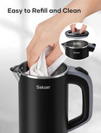 Sekaer Small Electric Tea Kettle Stainless Steel 0.8L Portable Travel Hot Water Boiler, Mini Electric Coffee Kettle with Auto Shut-Off & Boil Dry Protection, Cordless Base & LED Indicator