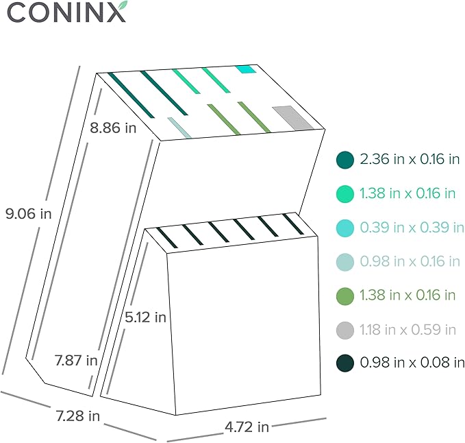 Coninx Rubber Wood Kitchen Knife Block - 15 Slots Knife Holder - Professional Quality Wood Knife Organizer - Secure Knife Stand To Keep Knives Neat & Sharp - Knife Blocks for Kitchen Knife Storage
