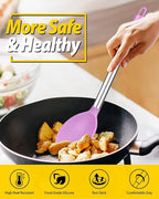 Pack of 2 Large Silicone Cooking Spoon Non Stick Solid Basting Spoons Heat-Resistant Kitchen Utensils for Mixing Serving (Pink-Purple)