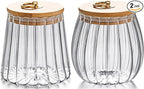 FANTESTICRYAN Small Glass Coffee Nuts Canister Airtight Storage Jar Petal Decorative Container with Bamboo Lid Metal Handle Easy to Grasp 700ml, 23 FL OZ (Set of 2)