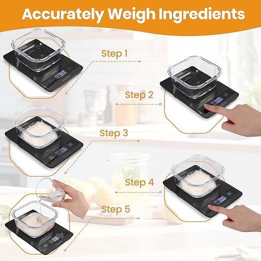 Digital Kitchen Scale - Precision Food Scale for Cooking & Baking (1g/0.05oz Accuracy) - Waterproof Stainless Steel with LCD Display, Batteries Included - Weight in Grams & oz (Black)