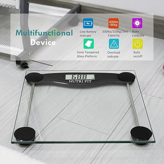 Digital Bathroom Scale for Body Weight Accurate, Smart Weighing Scale Bath Electronic Scale Kg for Weight Loss, 330lbs Capacity, Large Display, Black
