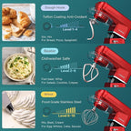 COOKLEE 6-IN-1 Stand Mixer, 8.5 Qt. Multifunctional Electric Kitchen Mixer with 9 Accessories for Most Home Cooks, SM-1507BM, Ruby Red