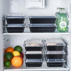 FULING 32 oz 150Pack Plastic Meal Prep Food Storage Containers with Lids Reusable 1 Compartment To Go Lunch Box Black Extra Large &Thick Microwave Freezer Dishwasher Safe BPA Free Stackable