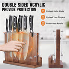 ENOKING Magnetic Knife Block 12.2 x 9.3", Double Sided Magnetic Knife Holde with Knife Sharpener, Acacia Wood Magnetic Knife Stand with Acrylic Shield for Kitchen Countertop