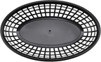 40 Pack 8.9x5.7x1.6 Inch Black Plastic Fast Food Baskets, Restaurant Serving Baskets, Oval Fast Food Serving Tray for Picnic, Deli Serving, Chicken, Burgers and Fries