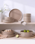 Famiware Nebula Plates and Bowls Set, 24 Pieces Dinnerware Sets, Dishes Set for 8, Cinnamon Brown