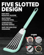 Silicone Fish Spatula Turner Set of 2, Thin Slotted Spatulas Turner for Nonstick Cookware,Heat Resistant Flexible Stainless Steel Kitchen Cooking Spatula Flipper for Fish, Egg, Pancake (RGN)