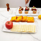 TP Serving Trays with Handles, 19 Inch Large Rectangular Melamine Serving Platter Set of 2, White Marble
