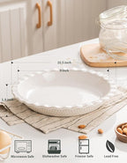 Ceramic Pie Dish for Baking, 9 inch Porcelain Pie Pan, Fluted Pie Plate for Apple, Quiche, Pot Pies, Tart, Modern Farmhouse Bakeware, Glazed White