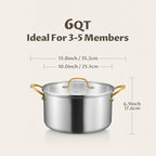BEZIA 6 Quart Fully-Clad 3-Ply Stainless Steel Stockpot, Soup Pot with Lid, Even Heat Distribution, Cooking Pot with Sturdy Handles, Compatible with All Cooktops, Perfect for Soups & Stews, Silver