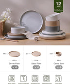 Famiware Nebula Plates and Bowls Set, 12 Pieces Dinnerware Sets, Dishes Set for 4, Multi-color