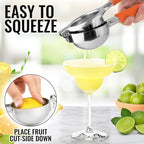 Zulay Kitchen Lemon Squeezer Stainless Steel with Premium Heavy Duty Solid Metal Squeezer Bowl and Food Grade Silicone Handles - Large Manual Citrus Press Juicer and SS Lime Squeezer (Orange)
