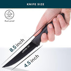 Home Hero High-Carbon Stainless Steel Steak Knife Set - Sharp Serrated Knives & Nonstick Coating - Ergonomic TPR-Coated Handles - Rust-Resistant Blades & Hand Wash - 8-Piece Set, Black