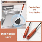 FJNATINH Wok Tools, Wok Utensil,Wok Spatula,Ladle,Skimmer Tool Set,Non Stick Heat-Resistant Silicone Cooking Utensils BPA Free Kitchen Utensils Cookware, Pack of 3,Black