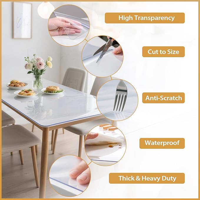 Clear Table Protector 42 x 78 Inch, 1.4mm Thick Waterproof PVC Plastic Table Cover, Durable Table Pad for Dining Room, Kitchen, Writing Desk, and Coffee Tables