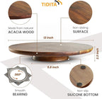 13" Acacia Cake Stand Rotating – Rustic Wood Pedestal Stands Turntable with 2 Icing Spatulas, 3 Smoothers – Wooden Spinning Cake Decorating Serving for Cupcake Dessert Display in Party, Wedding