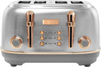 Haden Heritage 4 Slice Wide Slot Stainless Steel Toaster with Adjustable Browning Control & Non-Slip Feet, Steel & Copper