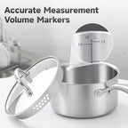 1.5 Quart Stainless Steel Saucepan with Steamer Basket, Tri-ply Full Body, Multipurpose Sauce Pot with Two-Size Drainage Holes Lid, Perfect For Boiling Gravies, Pasta, Noodles