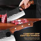 Meat Cleaver Chef Viking Butcher Japanese Cutting Boning Chopping Knife Hand Forged Full Tang Knives with Sheath for Kitchen, Outdoor Cooking, Camping, BBQ, Gift for Man and Women