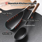 Set of 2pc Silicone Cooking Utensils: Wooden Handle Cooking & Serving Spoon+ Multi-Purpose Cooking Spoon, Heat Resistant Cooking Utensil, BPA Free, Safe Material for All Cooking Surfaces