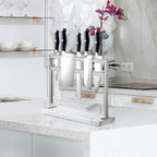 YIIYIIN Magnetic Knife Block with Acrylic Shield - Marble Based Double Side Magnetic Knife Stand - Kitchen Magnetic Knife Holder - Knife Storage - Knife Holders for Counter Top - White