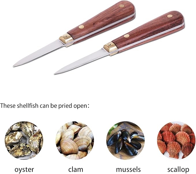 SPEENSUN Oyster Shucking Knife - Not Easy to Break and Bend, More Secure with Gloves (2 Knife and 1 Glove L) - Best Oyster Shucking Set