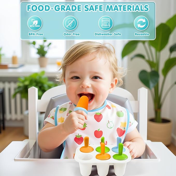 Miaowoof Silicone Popsicles Molds for Toddlers, 6-Cavity Non-BPA Premium Silicone Small Popsicle Molds, Ice Pop Mold with 6 Colorful Reusable Sticks for Kids (White)