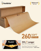 Katbite 12in x 262ft Unbleached Parchment Paper Roll, 260 Sq.Ft, Balanced Series, Non-Stick, Extra Long Parchment Baking Paper with Portable Serrated Cutter for Baking, Cooking [Balanced Series]