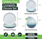 Grow Forward 24-piece Premium Wheat Straw Dinnerware Sets for 8 - Unbreakable Dishwasher & Microwave Safe Plastic Plates and Bowls Sets - Patio, Outdoors, RV, Camping Dishes - Seascape