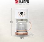 Haden Coffee Machine, 12 Cup Programmable Drip Coffee Maker with Auto Shut-Off Function and Reusable Washable Water Filter, Ivory & Copper