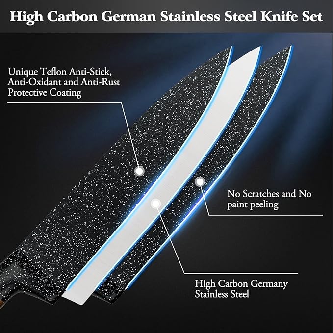 Vvwgkpk 12-Piece Kitchen Knife Set with Wooden Block,Professional Chef Knife Sets with steak knives,High Carbon German Stainless Steel Knife with Japanese Designed Wooden Pattern Stainless Handle