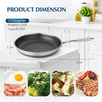 Nonstick Frying Pans, 12 inch Stainless Steel Frying Pan Non Stick with Honeycomb for Kitchen and Camping - Dishwasher and Oven Safe Skillet, Induction Gas Ceramic Cookware.
