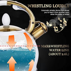 SUSTEAS Stove Top Whistling Tea Kettle - Food Grade Stainless Steel Teakettle Teapot with Cool Touch Ergonomic Handle, With 1 Silicone Pinch Mitt Included, 2.64 Quart(WHITE)