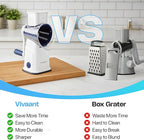 Rotary Cheese Grater with Handle, Cheese Shredder Hand Crank with Suction Base & 5 Interchangeable Blades, Multi-Functional Food Chopper for Vegetables, Nuts & Chocolate - Easy to Use & Clean