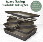 Goodful All-In-One Nonstick Bakeware Set, Stackable and Space Saving Design includes Round and Square Pans, Muffin Pans, Cookie Sheet and Roaster, Dishwasher Safe, 8-Piece, Graphite