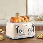 CUSIMAX Toaster 4 Slice, Retro Toaster with Wide Slots for Bagels, Stainless Steel toaster with 6 Toast Settings, Bagel, Cancel, Defrost & Reheat Functions, Dual Independent Control Panels, Cream