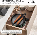 YUTANN 12 Inch Cast Iron Skillet,Pre-Seasoned Large Nonstick Enameled Frying Pan, PFOA&PFAS-Free, Detachable Scald-resistant Wooden Handle, Easy to Clean,Stovetop and oven compatible